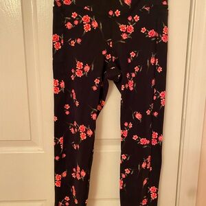 PINK Victoria's Secret Black Leggings with Pink Floral Design